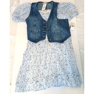 Denim Vest Floral Dress - 2 Piece - Girls Size L 14 Knitworks - NWT -Free Ship